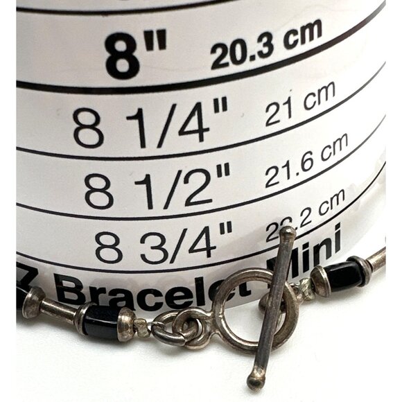 Minimalist Sterling Silver Black Onyx Ankle Bracelet 925 Beaded Toggle Boho Vtg - Picture 8 of 8